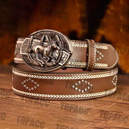 Leather Vintage Belt With Street Buckle