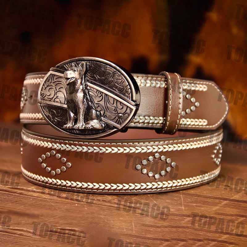 Leather Vintage Belt With Street Buckle