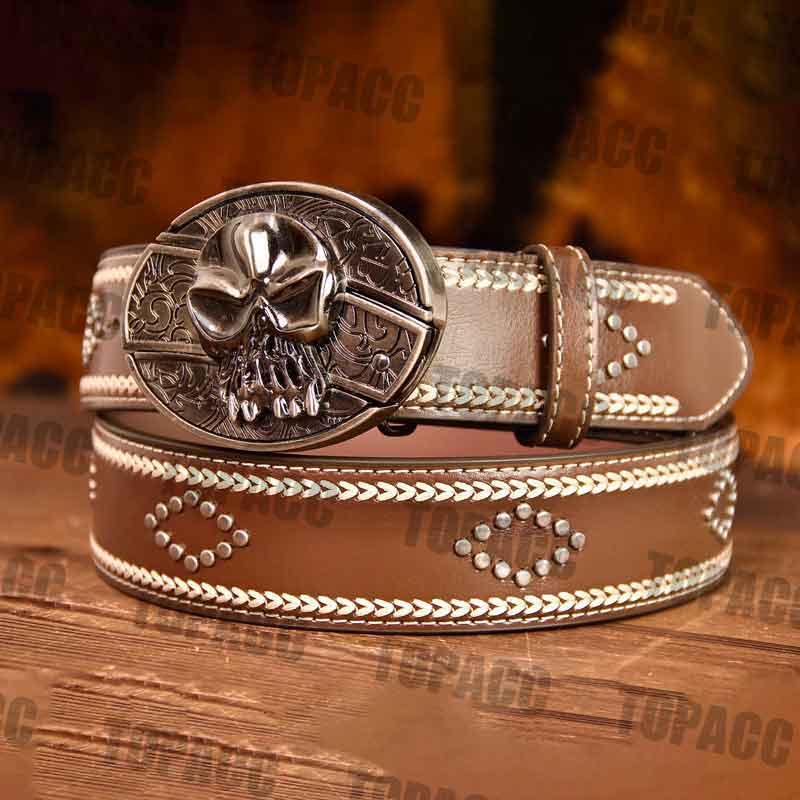 Leather Vintage Belt With Street Buckle