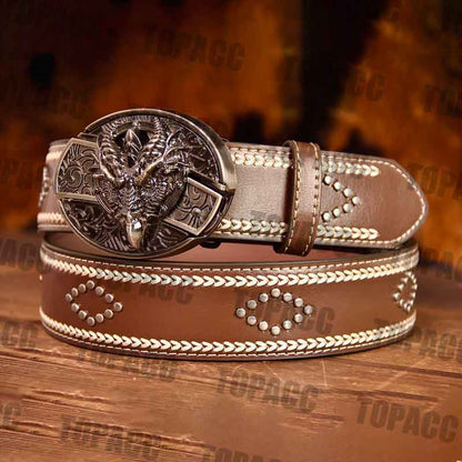 Leather Vintage Belt With Street Buckle