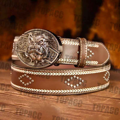 Leather Vintage Belt With Street Buckle