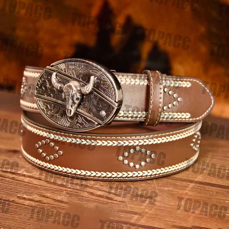 Leather Vintage Belt With Street Buckle