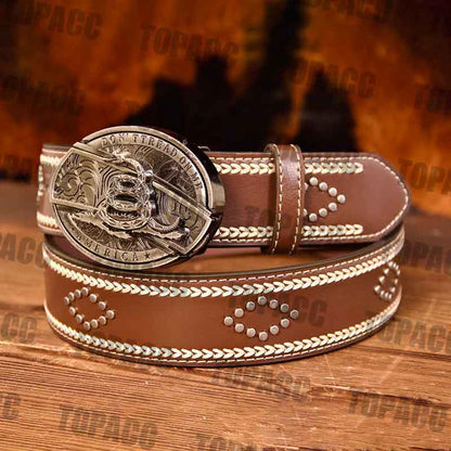 Leather Vintage Belt With Street Buckle