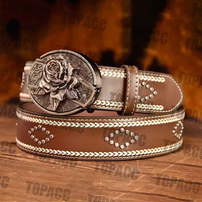 Leather Vintage Belt With Street Buckle