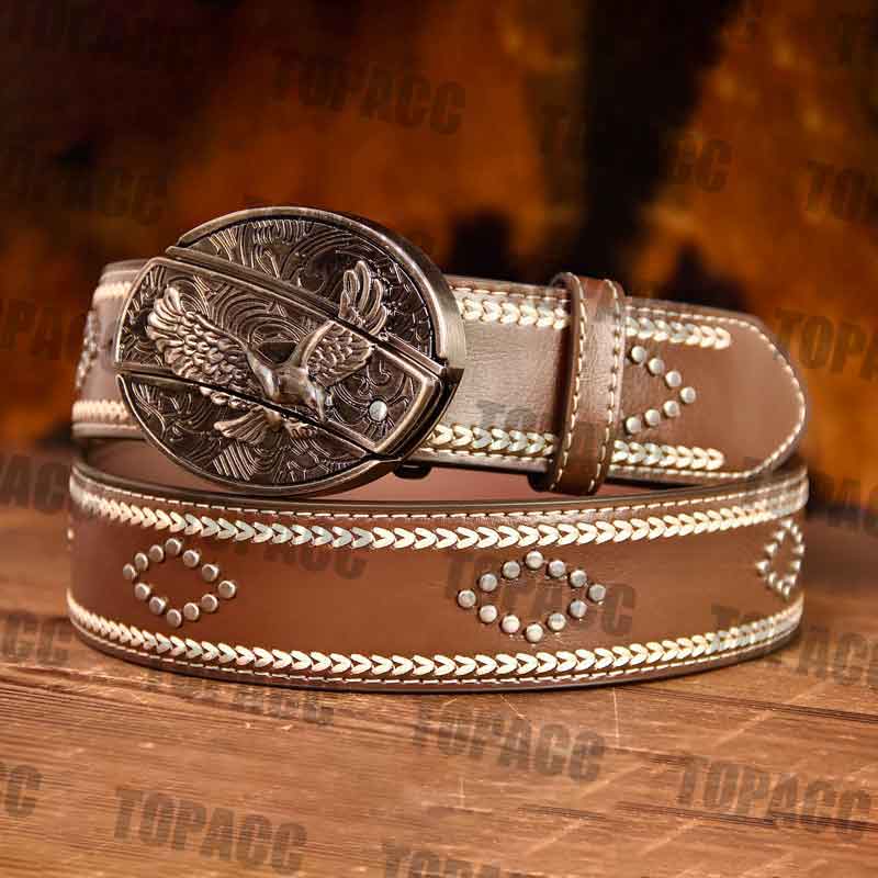 Leather Vintage Belt With Street Buckle