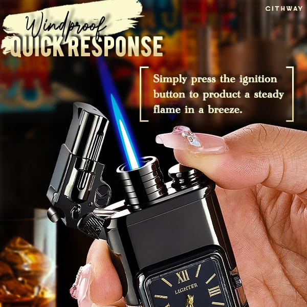 Windproof Dual-Flame Vintage Watch Lighter