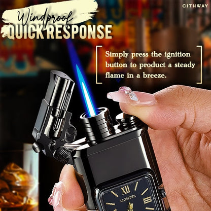 Windproof Dual-Flame Vintage Watch Lighter