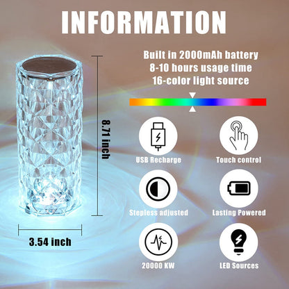 The Radiant Rose Crystal Lamp - A Captivating 16 Color Changing RGB LED Masterpiece!